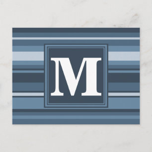 Monogram gråblå ränder vykort
