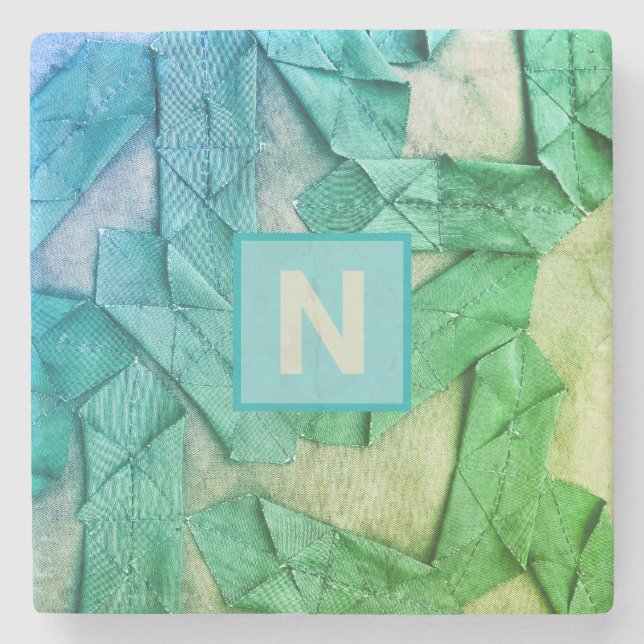 Monogram gradient cyan grönt nautisk abstrakt stenunderlägg (Framsidan)