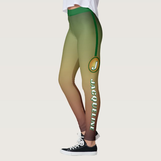 MONOGRAM GRADIENT GRÖNT med Namn Ombre Leggings (Vänster)