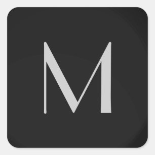 Monogram Grått Black Modern Lägg till ditt namn fr Fyrkantigt Klistermärke