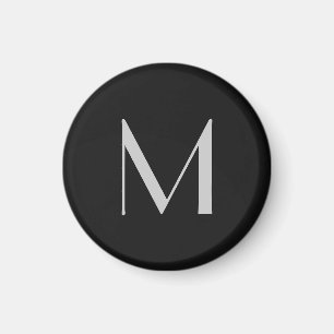 Monogram Grått Black Modern Lägg till ditt namn fr Magnet