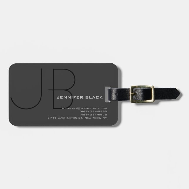 Monogram Grått Black Modern Minimalist Bagagebricka (Horisontell Framsida)