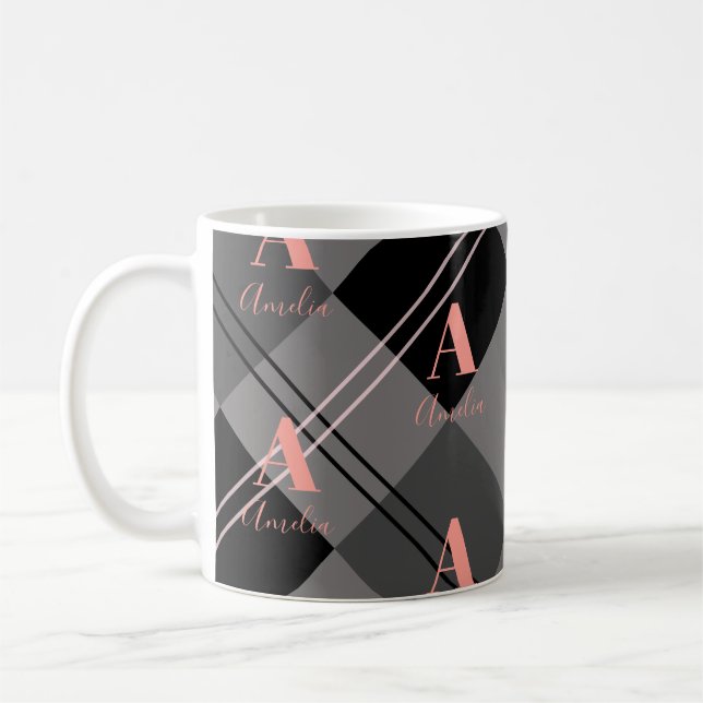 Monogram Grått Black Rosa Kaffemugg (Vänster)