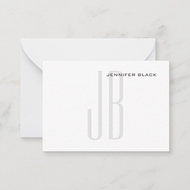Monogram Grått Black White Modern Minimalist Anteckningskort (Framsida)