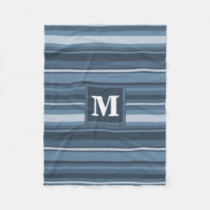 Monogram grått-blue rand fleecefilt