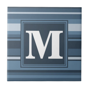 Monogram grått-blue rand kakelplatta