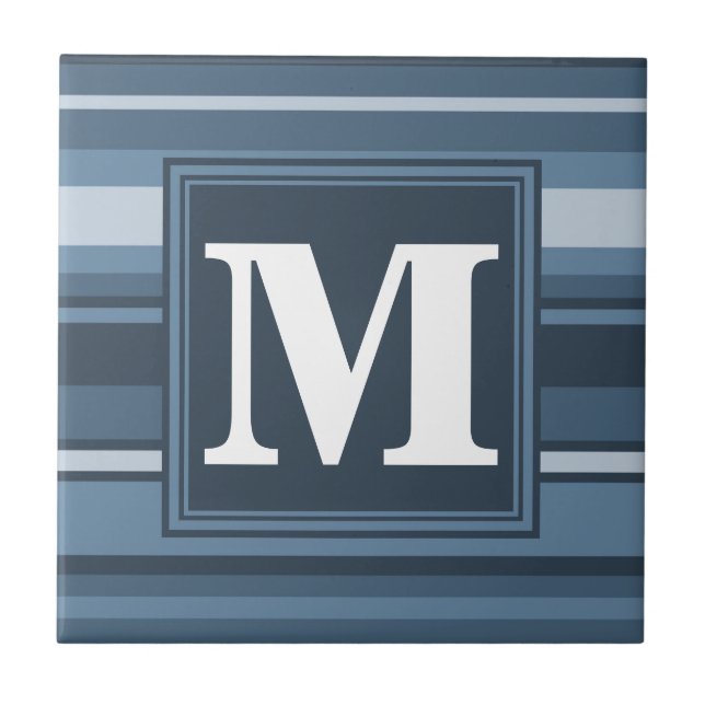 Monogram grått-blue rand kakelplatta (Framsidan)