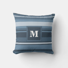 Monogram grått-blue rand kudde