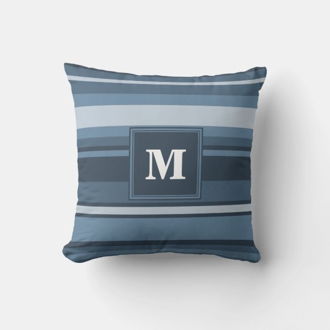 Monogram grått-blue rand kudde (Framsida)