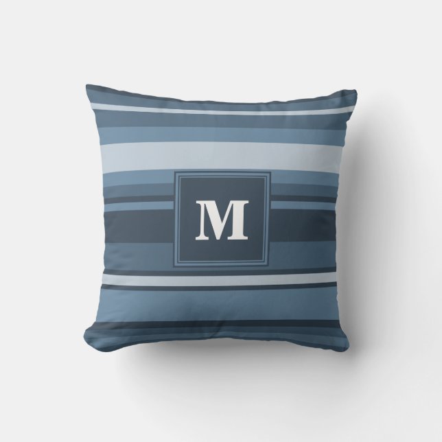 Monogram grått-blue rand kudde (Framsida)