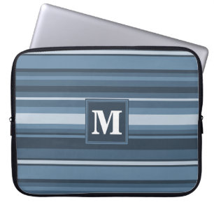 Monogram grått-blue rand laptop sleeve