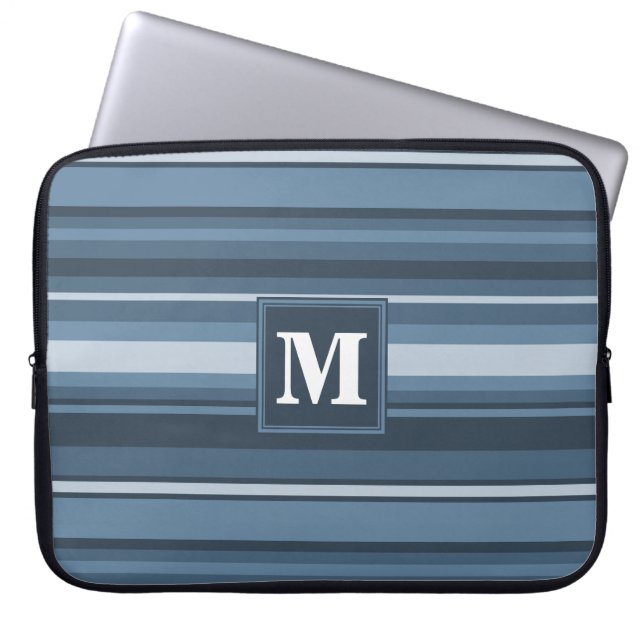 Monogram grått-blue rand laptop sleeve (Framsidan)