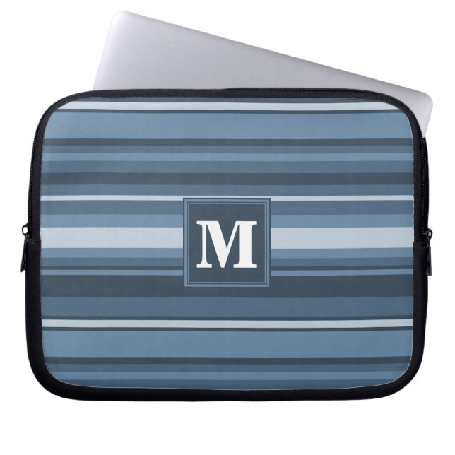 Monogram grått-blue rand laptop sleeve (Framsidan)