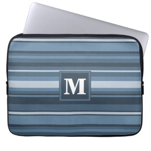 Monogram grått-blue rand laptop sleeve