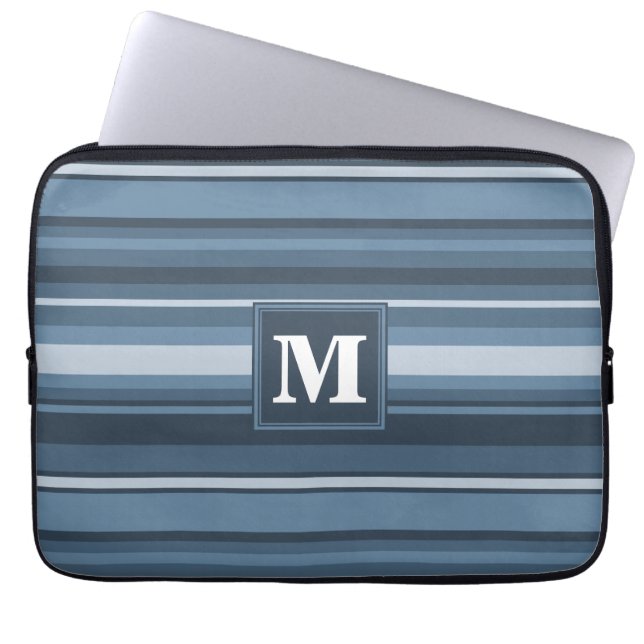 Monogram grått-blue rand laptop sleeve (Framsidan)