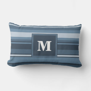 Monogram grått-blue rand lumbarkudde