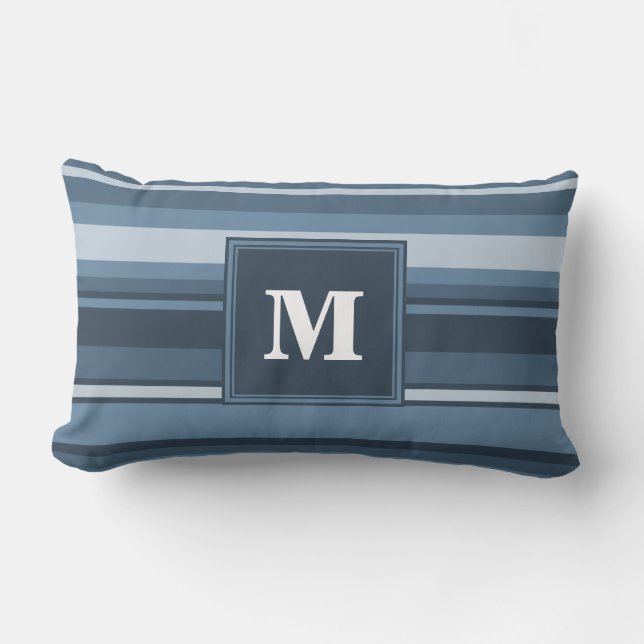 Monogram grått-blue rand lumbarkudde (Framsida)