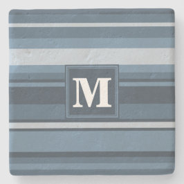 Monogram grått-blue rand stenunderlägg