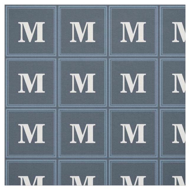 Monogram grått-blue rand tyg (Provkarta)