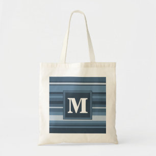 Monogram grått-blue rand tygkasse