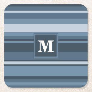 Monogram grått-blue rand underlägg papper kvadrat