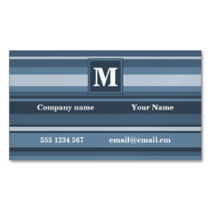 Monogram grått-blue rand visitkortmagnet