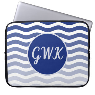 Monogram Grått Blue Wave Mönster Electronics Bag Laptop Fodral