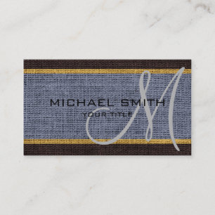 Monogram Grått Burlap Linen Rustic Jute Visitkort