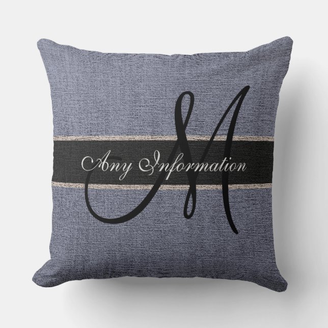 Monogram Grått Burlap Rustic Jute Kudde (Framsida)