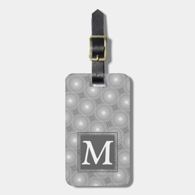 Monogram grått circles mönster bagagebricka (Vertikal Framsida)