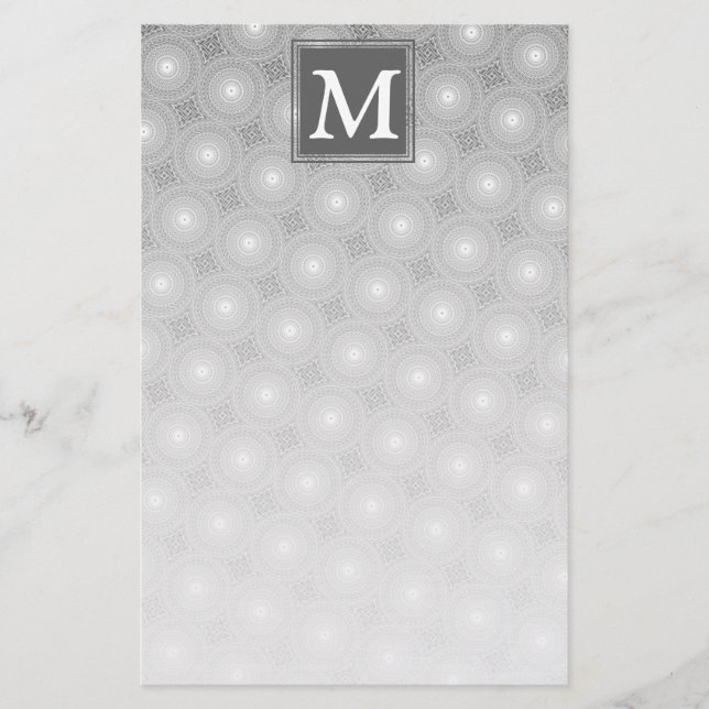 Monogram grått circles mönster brevpapper (Framsida)