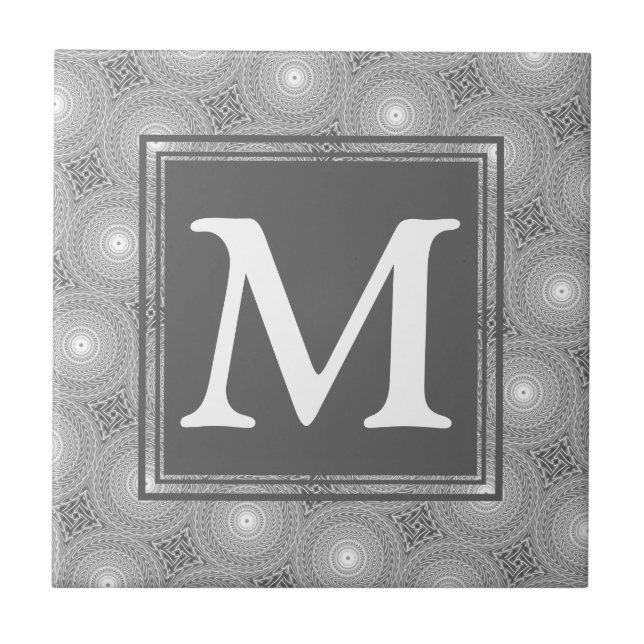Monogram grått circles mönster kakelplatta (Framsidan)
