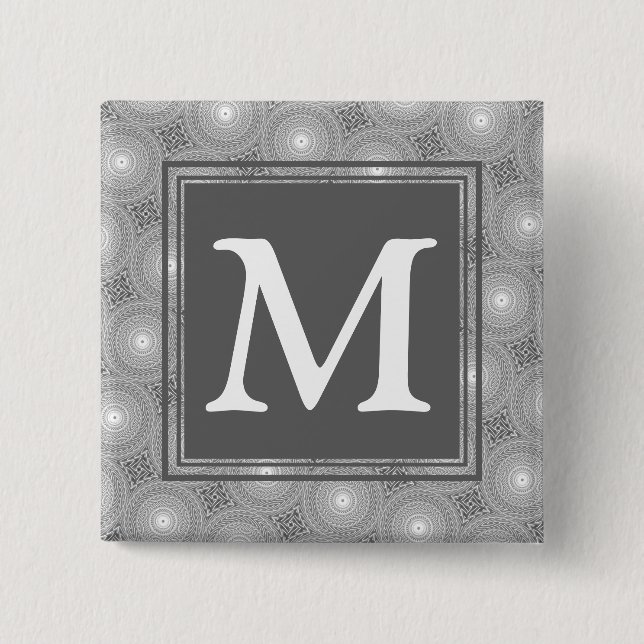 Monogram grått circles mönster knapp (Framsida)