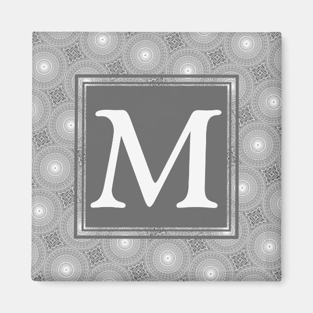 Monogram grått circles mönster magnet (Framsidan)