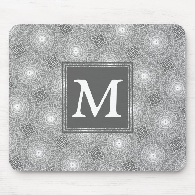 Monogram grått circles mönster musmatta (Framsidan)