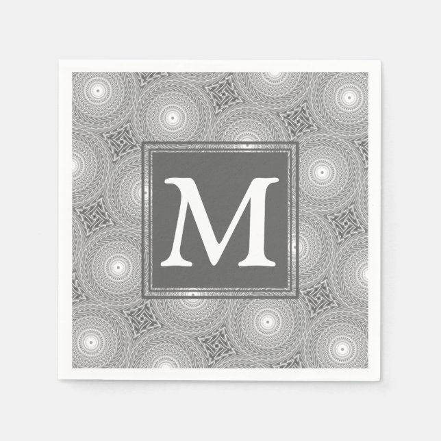 Monogram grått circles mönster pappersservett (Framsidan)