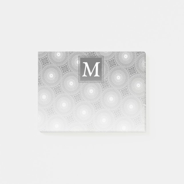 Monogram grått circles mönster post-it block (Framsida)