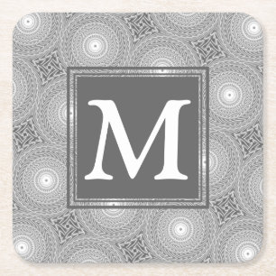 Monogram grått circles mönster underlägg papper kvadrat