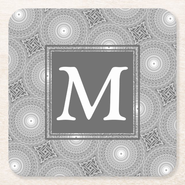 Monogram grått circles mönster underlägg papper kvadrat (Framsidan)
