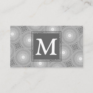 Monogram grått circles mönster visitkort