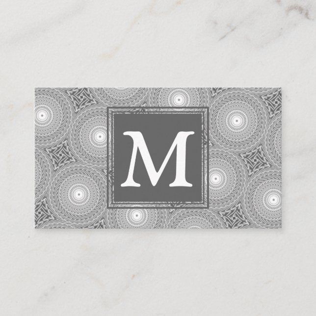 Monogram grått circles mönster visitkort (Framsida)