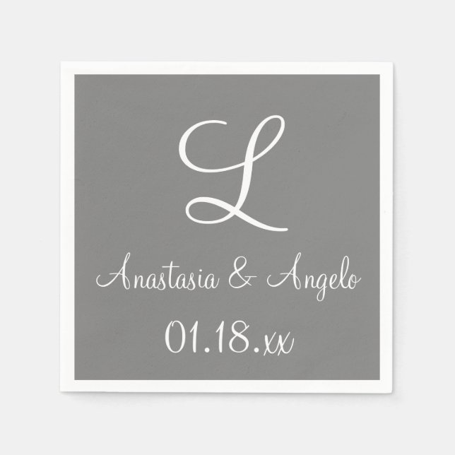 Monogram Grått Cute Färg Design Napkins Pappersservett (Framsidan)