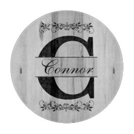 Monogram Grått Faux Butcher Block Wood | DIG-text