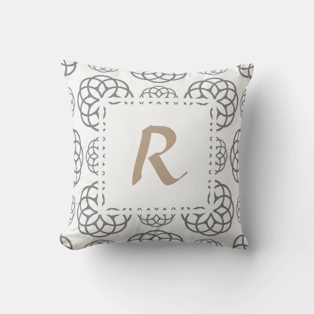 Monogram Grått Geometric Circles med Anpassningsba Kudde (Framsida)