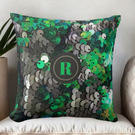 Monogram grått grönt-sekvenser blankglam elegant kudde