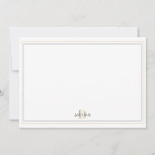 Monogram Grått & Guld Rand Tack Kort