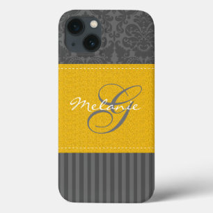 Monogram Grått Gult  Damask Rand iPad Air Case
