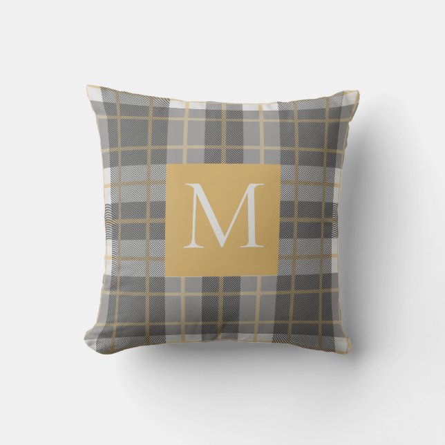 Monogram Grått Gult Dekorativ kudde (Framsida)
