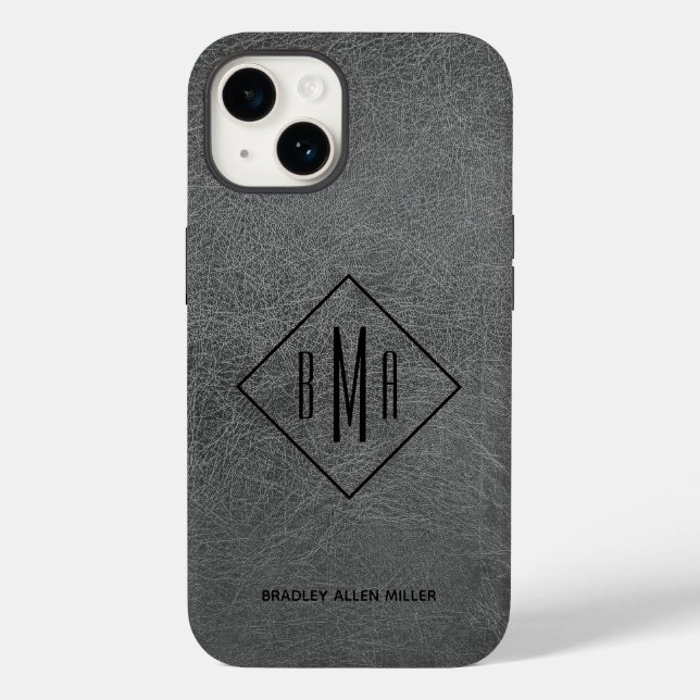 Monogram Grått Leather Fodral-Mate iphone case (Baksida)