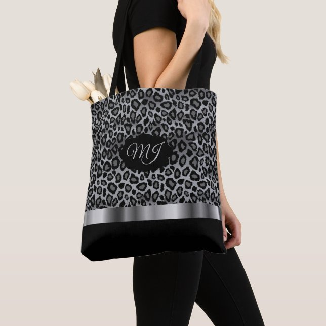 Monogram Grått Leopard Mönster Tygkasse (Närbild)